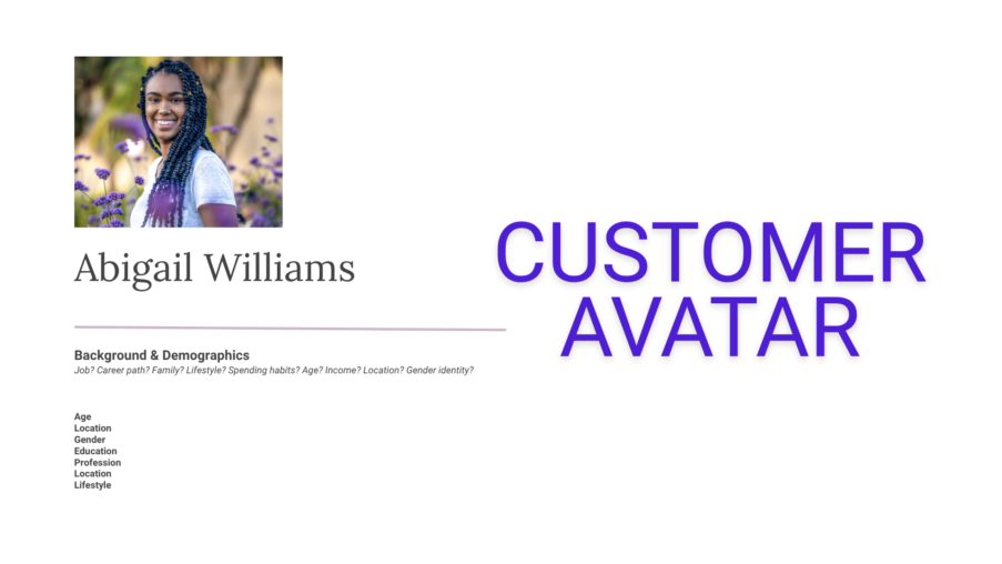 Visual representation of a customer avatar with key traits highlighted